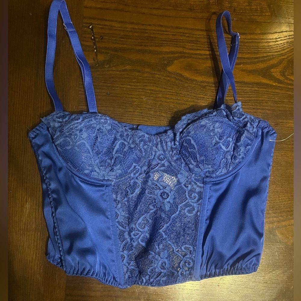 BDG Urban Outfitters Royal Blue Lace and Satin Corset Crop Top Size small - Picture 4 of 9